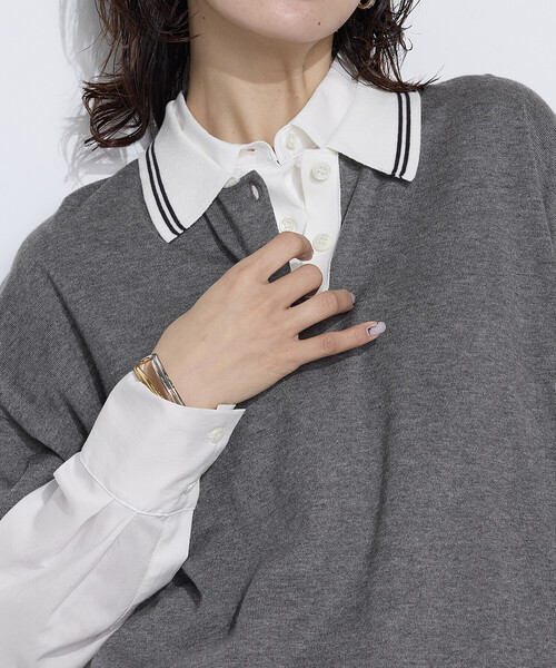 COMME CA Wardrobe(コムサワードローブ)の「14G天竺編 ポロ襟ニット(ポロシャツ・レディース・ネイビー/トップグレー/ホワイト・FREE)」の7枚目の写真