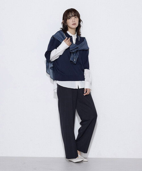COMME CA Wardrobe(コムサワードローブ)の「14G天竺編 ポロ襟ニット(ポロシャツ・レディース・ネイビー/トップグレー/ホワイト・FREE)」の8枚目の写真