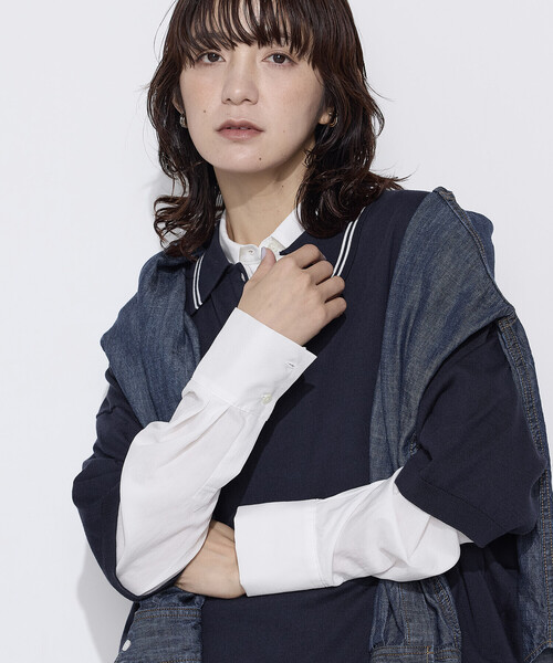 COMME CA Wardrobe(コムサワードローブ)の「14G天竺編 ポロ襟ニット(ポロシャツ・レディース・ネイビー/トップグレー/ホワイト・FREE)」の10枚目の写真