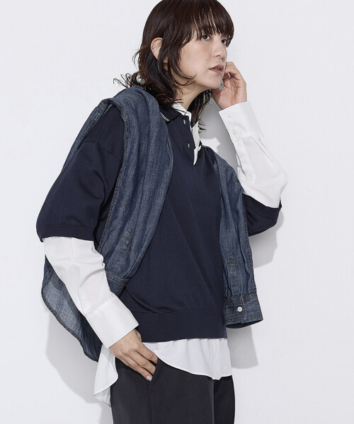 COMME CA Wardrobe(コムサワードローブ)の「14G天竺編 ポロ襟ニット(ポロシャツ・レディース・ネイビー/トップグレー/ホワイト・FREE)」の11枚目の写真