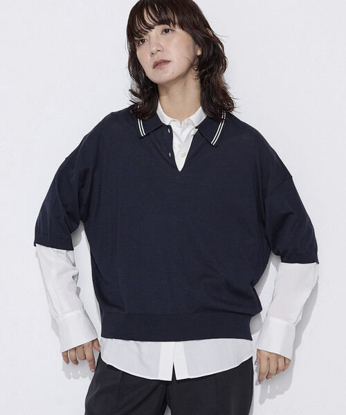COMME CA Wardrobe(コムサワードローブ)の「14G天竺編 ポロ襟ニット(ポロシャツ・レディース・ネイビー/トップグレー/ホワイト・FREE)」の12枚目の写真