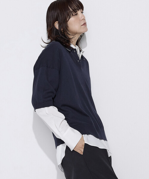 COMME CA Wardrobe(コムサワードローブ)の「14G天竺編 ポロ襟ニット(ポロシャツ・レディース・ネイビー/トップグレー/ホワイト・FREE)」の13枚目の写真