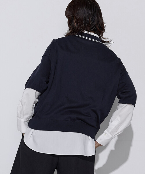 COMME CA Wardrobe(コムサワードローブ)の「14G天竺編 ポロ襟ニット(ポロシャツ・レディース・ネイビー/トップグレー/ホワイト・FREE)」の14枚目の写真