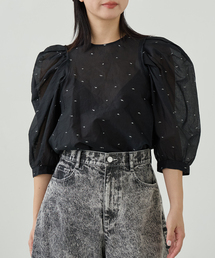 IENA LA BOUCLE | 《追加》IENA LA BOUCLE コットンオーガンザエンブロイダリーパフィーブラウス(シャツ/ブラウス)