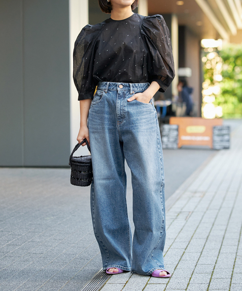 IENA LA BOUCLE（イエナラブークル）の「《追加》IENA LA BOUCLE コットンオーガンザエンブロイダリーパフィーブラウス（シャツ/ブラウス・レディース・ブラック・FREE）」の5枚目の写真