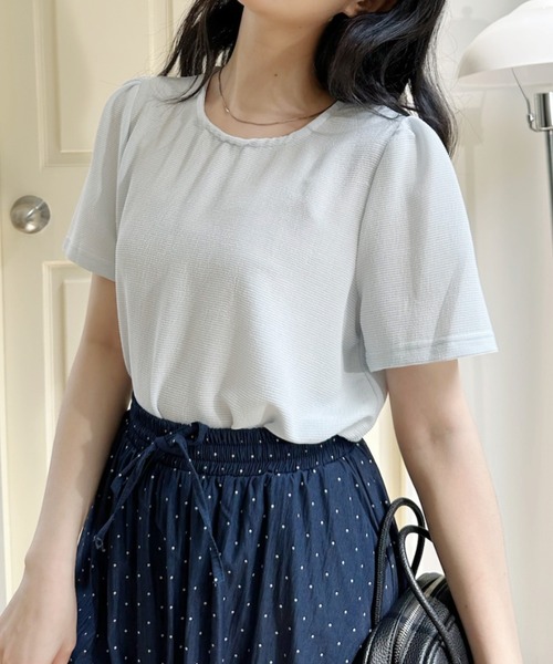 Ada.(エイダ)の「ラウンドネック パフスリーブ シアー 半袖 トップス(Tシャツ/カットソー・レディース・ホワイト/ブルー/ベージュ・FREE)」の14枚目の写真