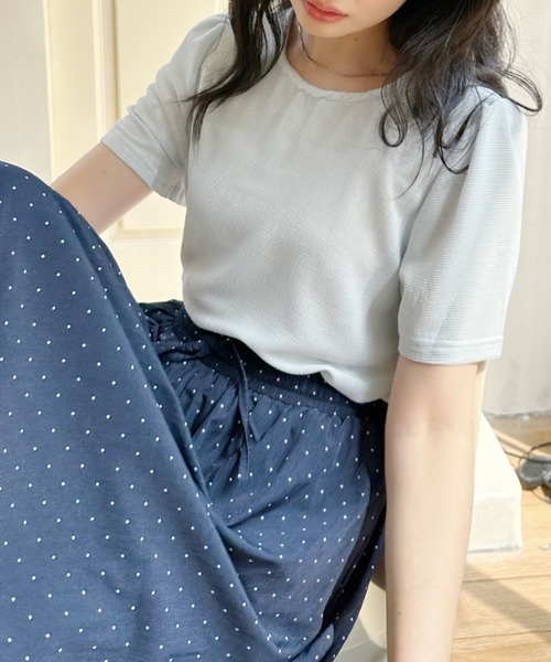 Ada.(エイダ)の「ラウンドネック パフスリーブ シアー 半袖 トップス(Tシャツ/カットソー・レディース・ホワイト/ブルー/ベージュ・FREE)」の18枚目の写真