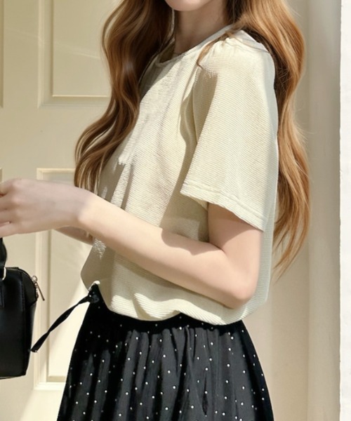 Ada.(エイダ)の「ラウンドネック パフスリーブ シアー 半袖 トップス(Tシャツ/カットソー・レディース・ホワイト/ブルー/ベージュ・FREE)」の11枚目の写真