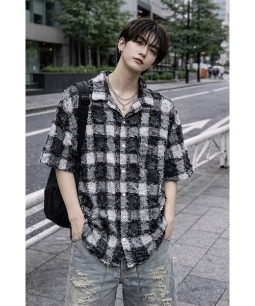 [Blss][Bling Leads] Shaggy check рубашка с коротким рукавом — укороченная модель