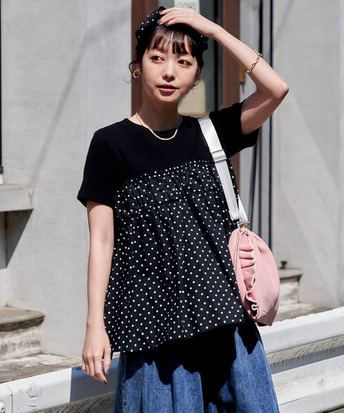 ビスチェドッキングTシャツ セール】ドットビスチェ ドッキングTシャツ（Tシャツ/カットソー