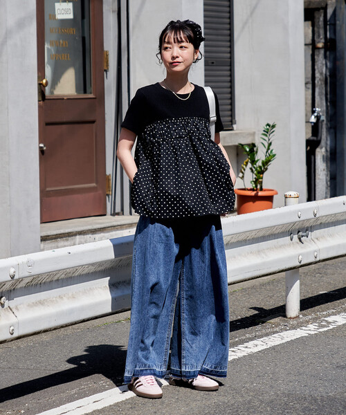 FREAK'S STORE(フリークスストア)の「ドットビスチェ ドッキングTシャツ(Tシャツ/カットソー・レディース・ネイビー/オフホワイト/チャコールグレー・フリ-)」の4枚目の写真
