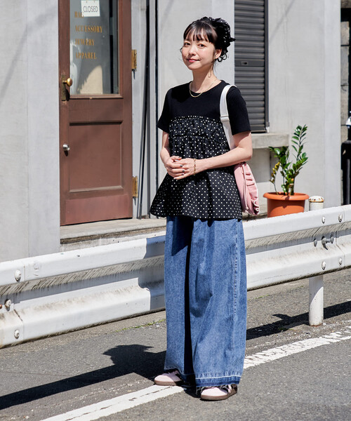 FREAK'S STORE(フリークスストア)の「ドットビスチェ ドッキングTシャツ(Tシャツ/カットソー・レディース・ネイビー/オフホワイト/チャコールグレー・フリ-)」の9枚目の写真