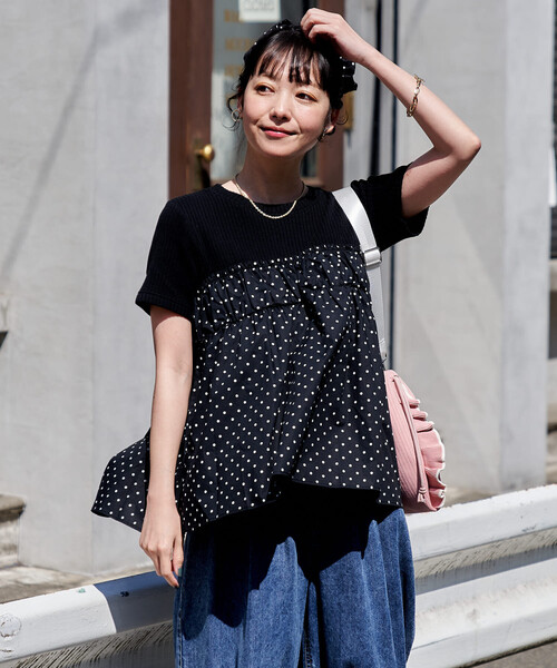 FREAK'S STORE(フリークスストア)の「ドットビスチェ ドッキングTシャツ(Tシャツ/カットソー・レディース・ネイビー/オフホワイト/チャコールグレー・フリ-)」の10枚目の写真