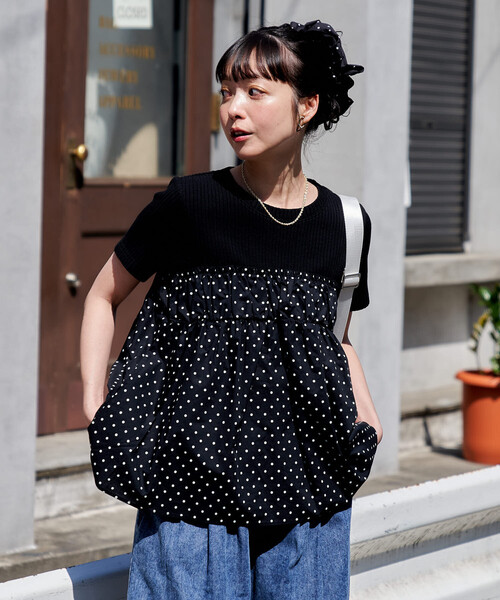 FREAK'S STORE(フリークスストア)の「ドットビスチェ ドッキングTシャツ(Tシャツ/カットソー・レディース・ネイビー/オフホワイト/チャコールグレー・フリ-)」の11枚目の写真