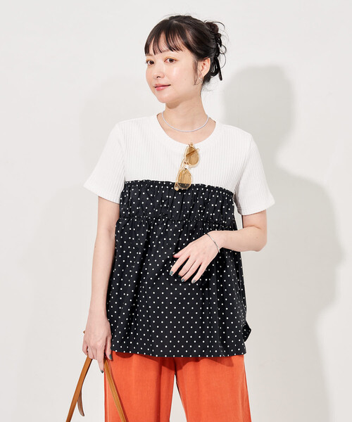 FREAK'S STORE(フリークスストア)の「ドットビスチェ ドッキングTシャツ(Tシャツ/カットソー・レディース・ネイビー/オフホワイト/チャコールグレー・フリ-)」の22枚目の写真