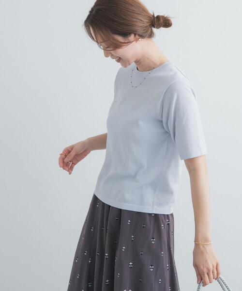URBAN RESEARCH DOORS(アーバンリサーチドアーズ)の「『仁村紗和さん着用』『UR TECH』サマシェアニットハーフスリーブプルオーバー(Tシャツ/カットソー・レディース・ブラウン/ライトブルー/ブラック・FREE)」の7枚目の写真