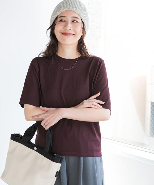 URBAN RESEARCH DOORS(アーバンリサーチドアーズ)の「『仁村紗和さん着用』『UR TECH』サマシェアニットハーフスリーブプルオーバー(Tシャツ/カットソー・レディース・ブラウン/ライトブルー/ブラック・FREE)」の17枚目の写真