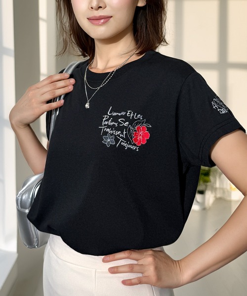 Candlestick（キャンドルスティック）の「フラワーロゴ刺繍 コンパクトTシャツ（Tシャツ/カットソー・レディース・ブラック系1/ホワイト/ブラック系/ブラック・FREE）」の21枚目の写真