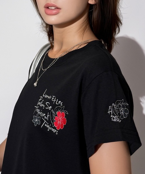Candlestick（キャンドルスティック）の「フラワーロゴ刺繍 コンパクトTシャツ（Tシャツ/カットソー・レディース・ブラック系1/ホワイト/ブラック系/ブラック・FREE）」の20枚目の写真