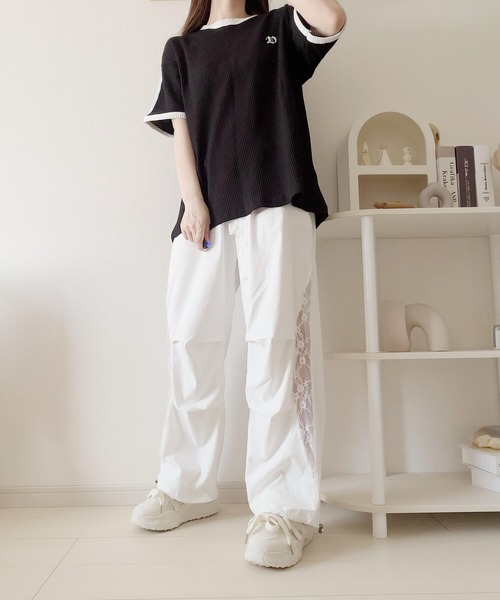 Nana（ナナ）の「サイドレース切替ドロストワイドパンツ（その他パンツ・レディース・ホワイト/ブラック・FREE）」の16枚目の写真