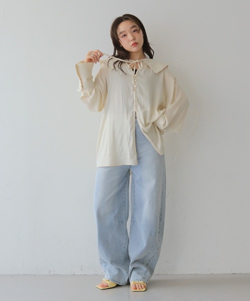 cheriella（シェリエラ）の「【cheriella】シアービッグカラーリボンブラウス　SHEER BIG-COLLAR RIBBON BLOUSE（シャツ/ブラウス・レディース・ブルー/オフホワイト/ブラック/ベージュ・FREE）」の18枚目の写真