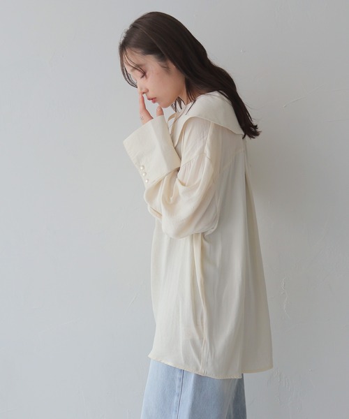 cheriella（シェリエラ）の「【cheriella】シアービッグカラーリボンブラウス　SHEER BIG-COLLAR RIBBON BLOUSE（シャツ/ブラウス・レディース・ブルー/オフホワイト/ブラック/ベージュ・FREE）」の7枚目の写真