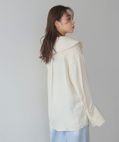 cheriella（シェリエラ）の「【cheriella】シアービッグカラーリボンブラウス　SHEER BIG-COLLAR RIBBON BLOUSE（シャツ/ブラウス・レディース・ブルー/オフホワイト/ブラック/ベージュ・FREE）」の9枚目の写真