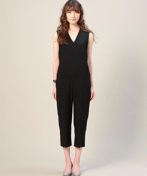 BEAUTY&YOUTH UNITED ARROWS（ビューティーアンドユースユナイテッドアローズ）の「BY ダブルクロス Vネックノースリーブオールインワン◆（つなぎ/オールインワン・レディース・ホワイト/ブラック・SMALL/MEDIUM）」の4枚目の写真