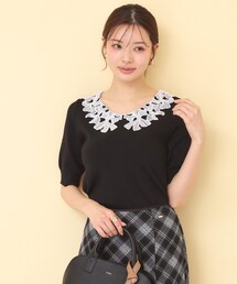 リボンレース衿リブニット【洗濯機OK／接触冷感】