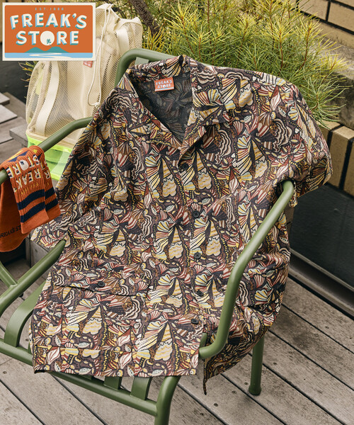 プリーツプリーズ 極美品 03AW 民族 魚柄 シャツ カーキ 3 STK FREAK'S STORE for BEACH & FES 撥水 リサイクルナイロン ショート