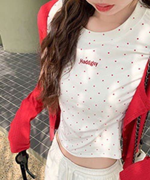 SpRay(スプレイ)の「ドットロゴ刺繍ショートスリーブトップス(Tシャツ/カットソー・レディース・ホワイト/ブラック/グレー/アイボリー・FREE)」の7枚目の写真