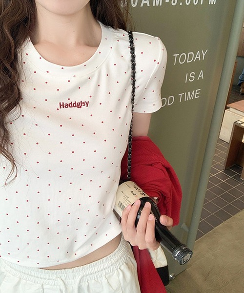 SpRay(スプレイ)の「ドットロゴ刺繍ショートスリーブトップス(Tシャツ/カットソー・レディース・ホワイト/ブラック/グレー/アイボリー・FREE)」の8枚目の写真