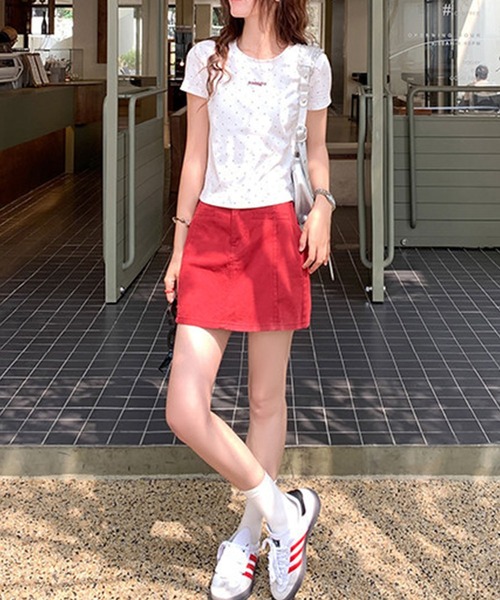 SpRay(スプレイ)の「ドットロゴ刺繍ショートスリーブトップス(Tシャツ/カットソー・レディース・ホワイト/ブラック/グレー/アイボリー・FREE)」の10枚目の写真