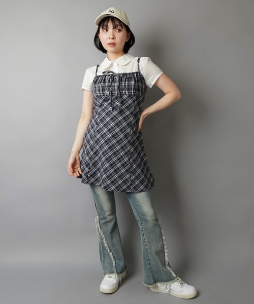 SPINNS(スピンズ)の「ヒロイン級チェックキャミミニワンピ☆(ワンピース・レディース・ブラウン/レッド/ベージュ/ネイビー/ブラック・ONESIZE)」の22枚目の写真