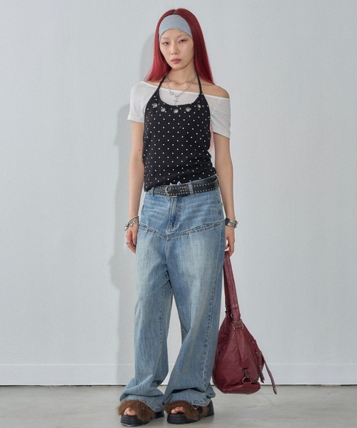WHO'S WHO gallery(フーズフーギャラリー)の「ハトメホルターレイヤード半袖トップス(ドット/無地)(Tシャツ/カットソー・レディース・ブラック/ブラック系その他/グレー/ピンク/ネイビー/サックスブルー/グレー系その他・FREE)」の16枚目の写真