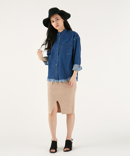 MOUSSY(マウジー)の「RIB PENCIL SKIRT(スカート・レディース・ベージュ/トップグレー/オレンジ系その他・FREE)」の2枚目の写真