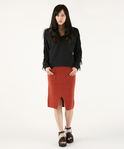 MOUSSY(マウジー)の「RIB PENCIL SKIRT(スカート・レディース・ベージュ/トップグレー/オレンジ系その他・FREE)」の3枚目の写真