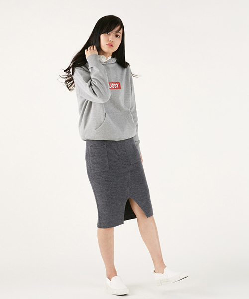 MOUSSY(マウジー)の「RIB PENCIL SKIRT(スカート・レディース・ベージュ/トップグレー/オレンジ系その他・FREE)」の1枚目の写真