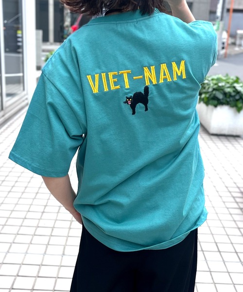 HOUSTON(ヒューストン)の「【HOUSTON】ヒューストン ウーマン EMBROIDERY TEE 猫 刺繍 半袖 TEE(Tシャツ/カットソー・レディース・ナチュラル/ライトピンク/ネイビー/ターコイズブルー・M/S)」の3枚目の写真