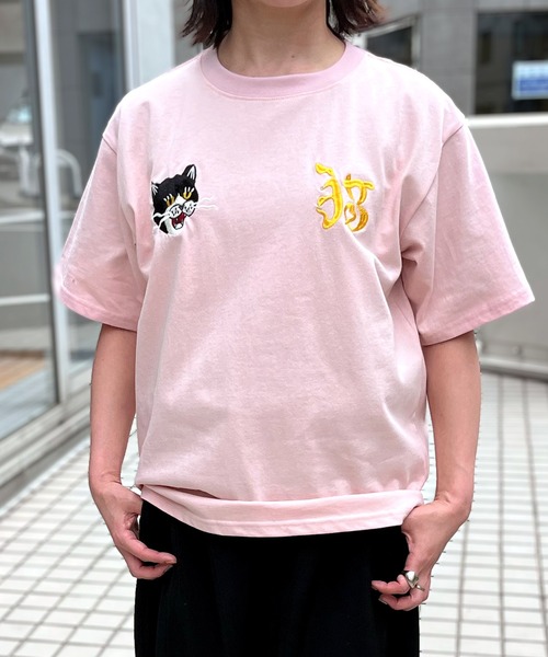 HOUSTON(ヒューストン)の「【HOUSTON】ヒューストン ウーマン EMBROIDERY TEE 猫 刺繍 半袖 TEE(Tシャツ/カットソー・レディース・ナチュラル/ライトピンク/ネイビー/ターコイズブルー・M/S)」の12枚目の写真