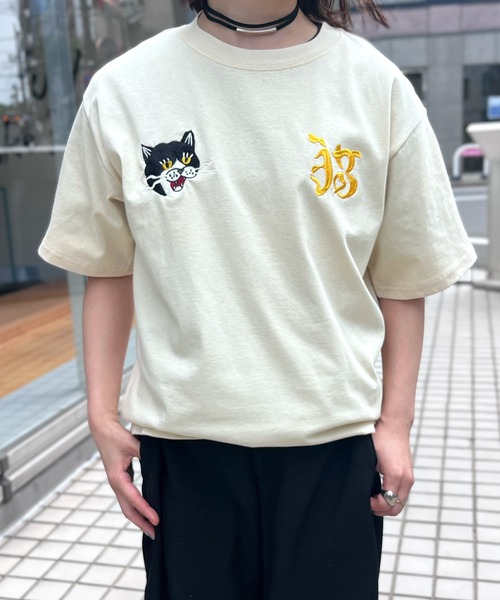 HOUSTON(ヒューストン)の「【HOUSTON】ヒューストン ウーマン EMBROIDERY TEE 猫 刺繍 半袖 TEE(Tシャツ/カットソー・レディース・ナチュラル/ライトピンク/ネイビー/ターコイズブルー・M/S)」の6枚目の写真