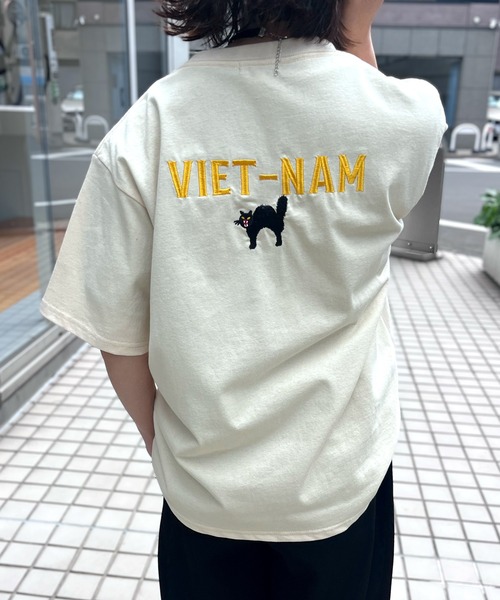 HOUSTON(ヒューストン)の「【HOUSTON】ヒューストン ウーマン EMBROIDERY TEE 猫 刺繍 半袖 TEE(Tシャツ/カットソー・レディース・ナチュラル/ライトピンク/ネイビー/ターコイズブルー・M/S)」の7枚目の写真