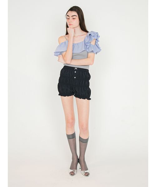 SORIN（ソリン　）の「Shirring Short Pants/シャーリング ショートパンツ（その他パンツ・レディース・サックスブルー/ダークネイビー/ホワイト・38）」の5枚目の写真