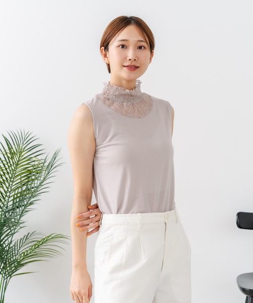 fort point(フォーポイント)の「【C-FORTPOINT/フォートポイント】【1枚で華やか レースインナー】ハイネックレース切替タンクトップ インナー チラ見せ 重ね着 立ち襟 華やか 上品 きれいめ(タンクトップ・レディース・ライトグレー/ブラック/ピンク/グリーン/アイボリー・FREE)」の16枚目の写真