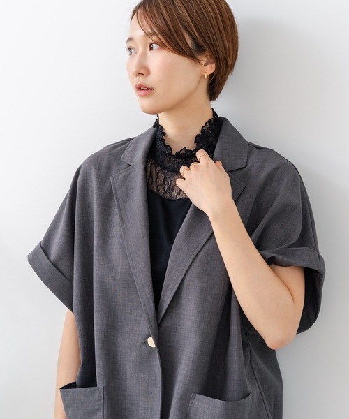 fort point(フォーポイント)の「【C-FORTPOINT/フォートポイント】【1枚で華やか レースインナー】ハイネックレース切替タンクトップ インナー チラ見せ 重ね着 立ち襟 華やか 上品 きれいめ(タンクトップ・レディース・ライトグレー/ブラック/ピンク/グリーン/アイボリー・FREE)」の11枚目の写真