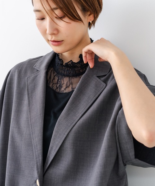 fort point(フォーポイント)の「【C-FORTPOINT/フォートポイント】【1枚で華やか レースインナー】ハイネックレース切替タンクトップ インナー チラ見せ 重ね着 立ち襟 華やか 上品 きれいめ(タンクトップ・レディース・ライトグレー/ブラック/ピンク/グリーン/アイボリー・FREE)」の12枚目の写真