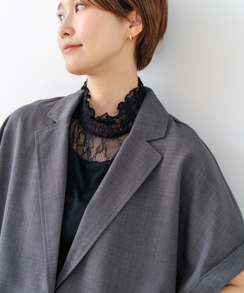 fort point(フォーポイント)の「【C-FORTPOINT/フォートポイント】【1枚で華やか レースインナー】ハイネックレース切替タンクトップ インナー チラ見せ 重ね着 立ち襟 華やか 上品 きれいめ(タンクトップ・レディース・ライトグレー/ブラック/ピンク/グリーン/アイボリー・FREE)」の13枚目の写真