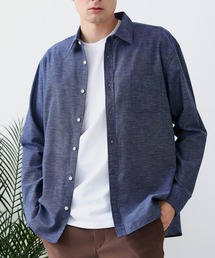 【BLUE STANDARD/ブルースタンダード】【涼しくさらさらな肌ざわりの綿麻シャツ】コットンリネンミックス レギュラーカラーシャツ リラックスフィット 無地 ストライプ 通気性 清涼感 吸水速乾 紫外線対策 羽織り
