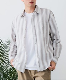 【BLUE STANDARD/ブルースタンダード】【涼しくさらさらな肌ざわりの綿麻シャツ】コットンリネンミックス レギュラーカラーシャツ リラックスフィット 無地 ストライプ 通気性 清涼感 吸水速乾 紫外線対策 羽織り