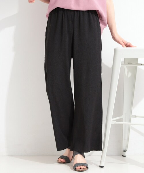 SHOO・LA・RUE(シューラルー)の「【洗濯機可/S-LL】すっきり見え さらさら 楊柳イージーワイドパンツ(その他パンツ・レディース・ブラック/ブラウン系その他/イエロー・02/01/04/03)」の1枚目の写真